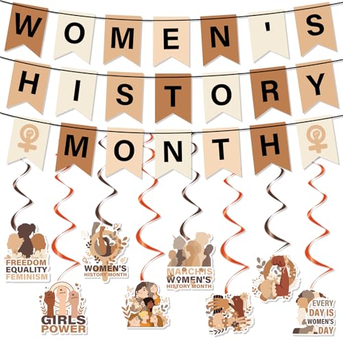 Image of Womens History Month Decorations - 11PCS Womens History Month Party Banner Hanging Swirls Decor, National Women's Day Holiday Celebrating Events Supplies