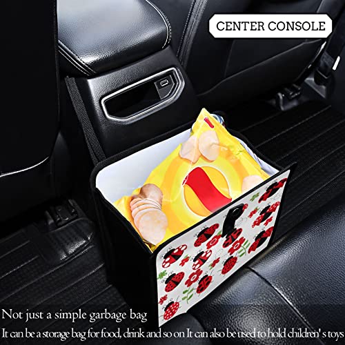 Image of Ladybugs Red Scarab Flower Car Trash Can Foldable Hanging Car Trash Bag Bin Auto Garbage Can Leak-Proof Car Organizer(Large)