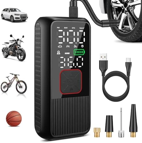Tire Inflator Portable Air Compressor, 150PSI Smart Air Pump for Car Tires with Digital Tire Pressure Gauge, Portable Tire Inflator for Car, Motorcycle, Bike, Ball and More