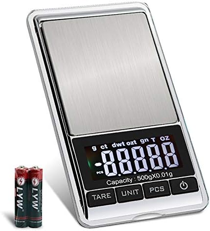 Digital Precision Gram Scale, 0.001oz/0.01g 500g Mini Pocket Scale, Portable Electronic Weight Jewelry Scales, Tare, Auto Off, Stainless Steel, White Backlit Display(Battery Included)