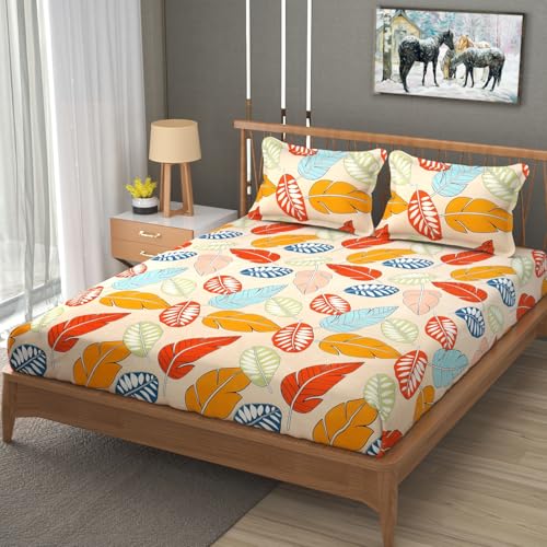 Image of Premium Heavy Cotton Flat Bedsheets with 2 King Size Pillow Covers | Double Bed 350 TC | 90 x 100 Inch King Size Flat | - Colorfull Cordate