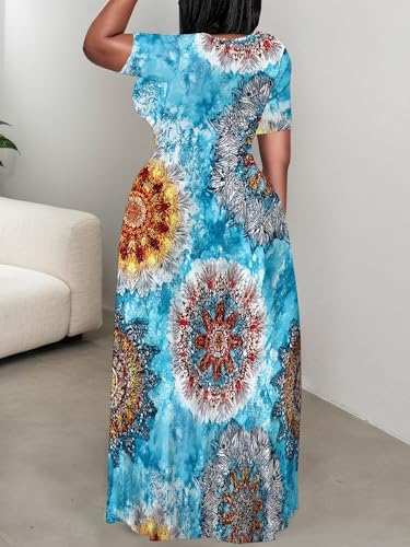 Image of PinkPatty Plus Size Maxi Dress for Curvy Women Crew Neck Long Sleeves Casual Dress Vacation Sundresses with Pockets