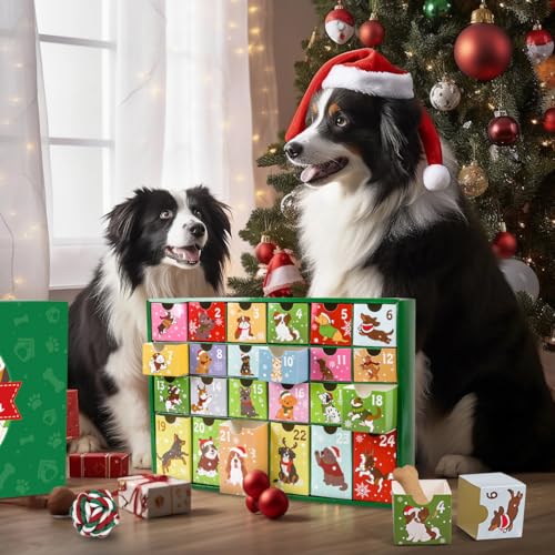 iZoeL Hunde Adventskalender 2024, Adventskalender für Hundeliebhaber, Leerer Adventskalender zum Selbstbefüllen, Weihnachtskalender für Haustiere, zum Befüllen von Snacks und Spiezeug,kleine Geschenk