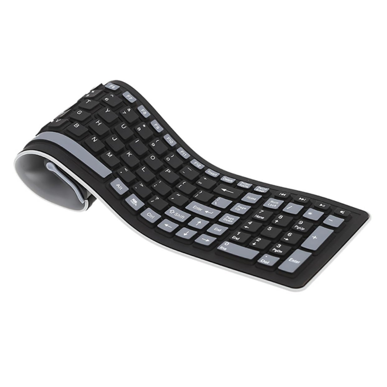 jojofuny USB Wireless Keyboard 2.4Ghz 107 Keys Flexible Silicone Foldable Waterproof Compatible PC Laptop for Office and Travel