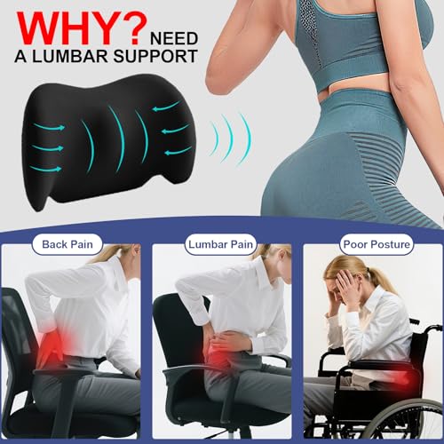 Image of BYMECOST Lumbar Support Pillow for Car, Memory Foam Car Seat Back Support Pillow for Driving, Back Cushion with Strap for Pain Relief, Ergonomic Back Cushion for Office Chair, Wheelchair (A-Black)
