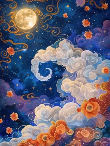 Broderie Diamant Nuage et Lune pour Décorer votre Salon