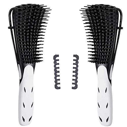 2PCS Detangling Brush for Black Natural Hair Afro Textured 3a to 4c Kinkys Wavy Coily Curly Oil Thick Wet Dry Long Hair Curltastic Wonderbrush Detangler Exfoliating Your Scalp (Black)