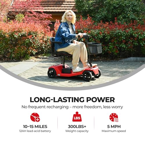 Image of Electric Foldable Mobility Scooter for Adults 4 wheelMobility, 330lbs Max Weight,10-15miles Per ChargeElectric Powered Wheelchair Power Scooters Red