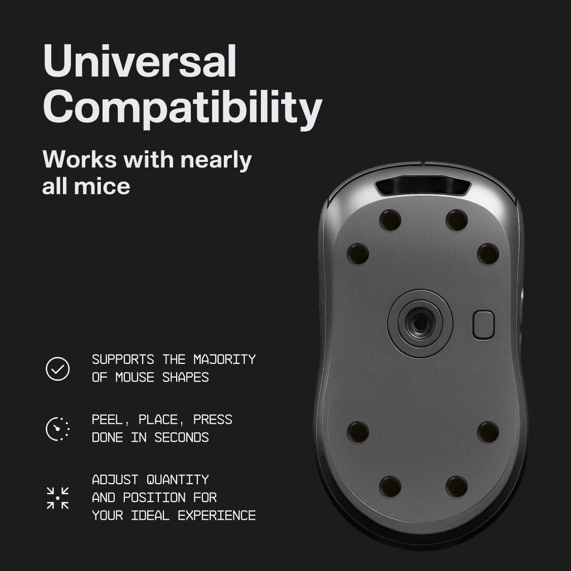 Wallhack UHMW-PE Dot Mouse Skates | Premium Universal Skates for Gaming Mice | Ultra-Smooth Glide on Cloth & Glass Pads | Customize Speed & Control | Durable, Easy to Apply | Black 7mm x 7mm - 6