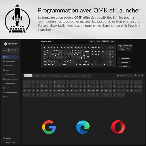 Clavier mécanique AZERTY Keychron V6 Max robuste rétroéclairé RVB avec switchs Gateron
