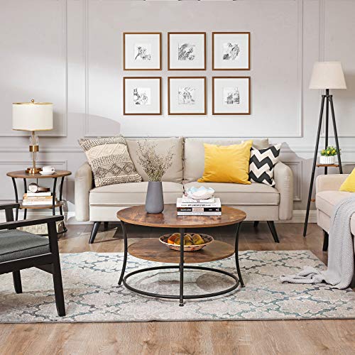 Image of VASAGLE Side Table, Round End Table with 2 Shelves, Living Room, Bedroom, Easy Assembly, Steel Frame, Industrial Design, Rustic Brown and Classic Black LET56BX