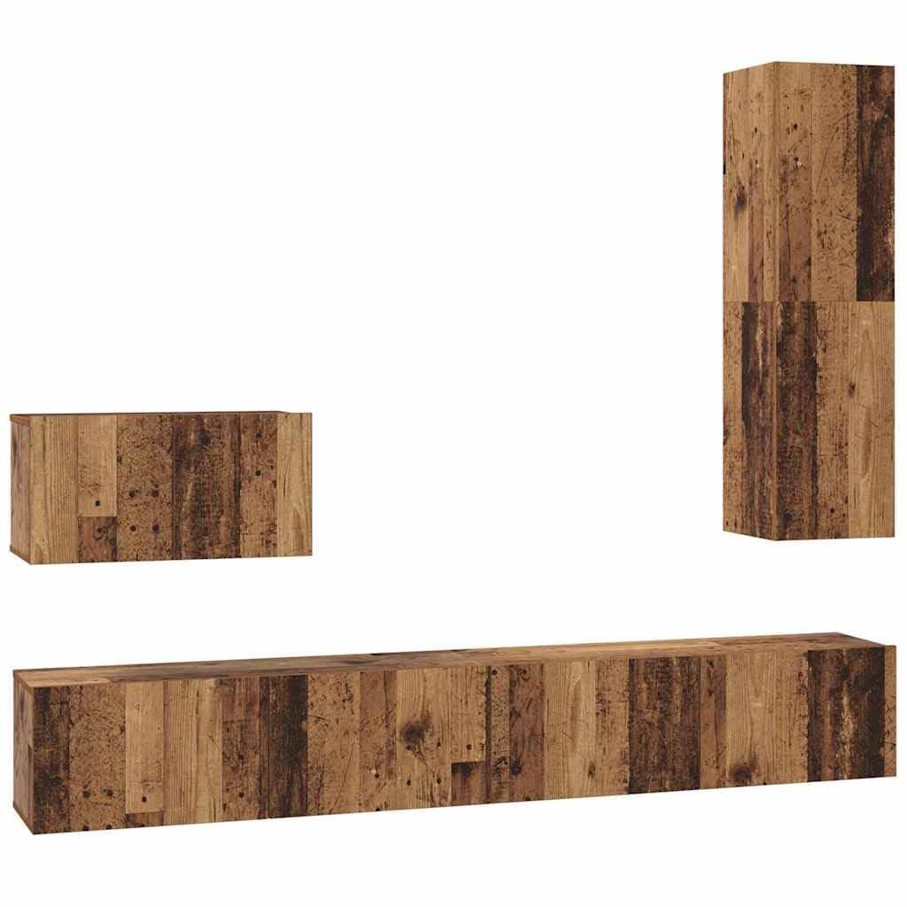 Wand-TV-Schrank 4-TLG Set Altholz Holzwerkstoff 200 cm