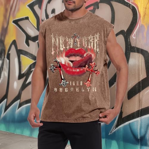Bobeutou Mens Gothic Tank Top Graphic Print Beach Sleeveless Cut Off Muscle Shirts Vintage Hip hop Vest Acid Wash Tshirts4