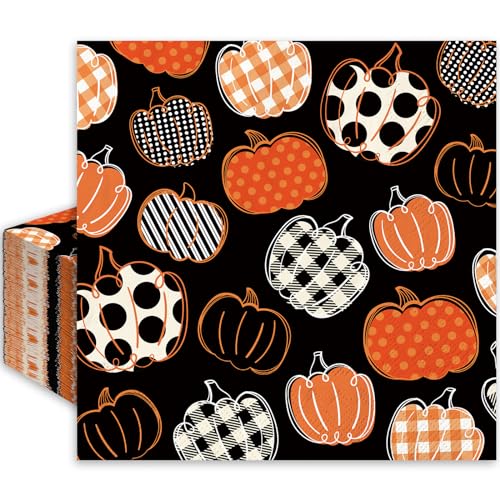 JarThenaAMCS 50 servilletas de calabaza de Halloween, color negro y naranja, papel de calabaza, servilletas desechables para cena, servilletas de mano para suministros de fiesta de Halloween