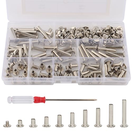 180 Pièces (90 paires) Vis de Reliure, Chicago Vis 6/8/10/12/15/18/20/25/30mm, Rivets de Reliure,...