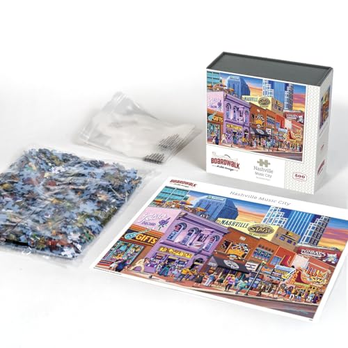 Rompecabezas Boardwalk Puzzle Company Nashville Music City, 500 piezas, arte exclusivo de James Poai, piezas encajables de precisión, para adultos miniatura 3