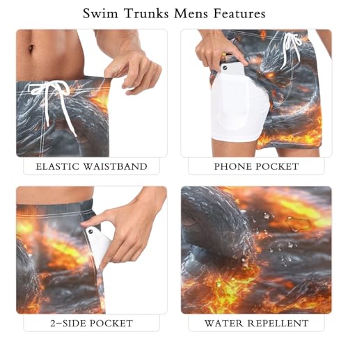 Dragon Cool Mens Swim Trunks with Liner, Cool Quick Dry Beach Swim Shorts, Swimwear Bathing Suits S3