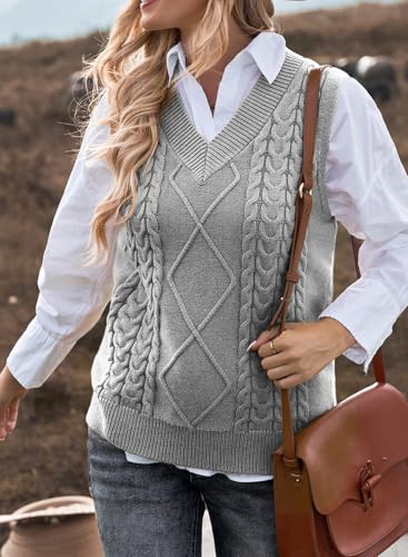 Image of EVALESS Oversized Sweater Vest for Women V Neck Sleeveless Solid Color Loose Pullover Sweater