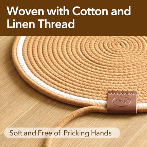 GooCare Cat Scratcher Mat with Cat Ball Toy, 17“ Size Natural Cotton Rope Scratcher Pad for Indoor Cats, Cat Furniture Protector for Wall, Carpets, Hand Washable (White-17 in)