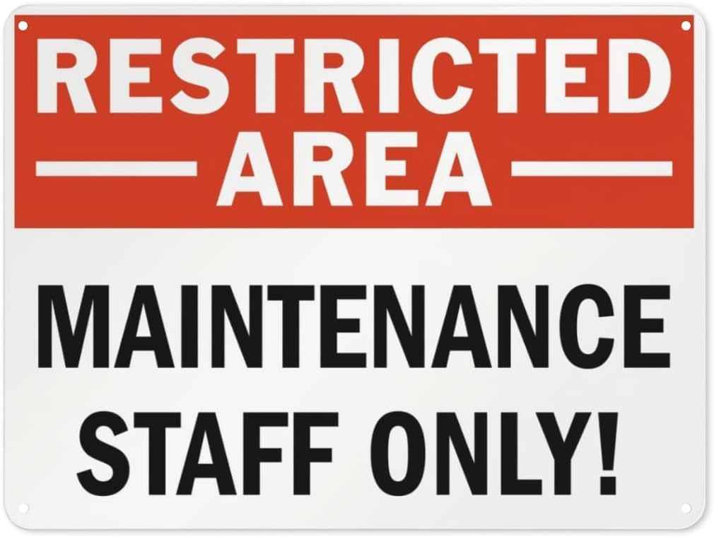 Warning Notice Maintenance Staff Only Rust Free Aluminum Tin Sign - Traffic Safety Decor with Pre-Drilled Holes for Workplace, Maintenance Zone - 12x8 Inch​