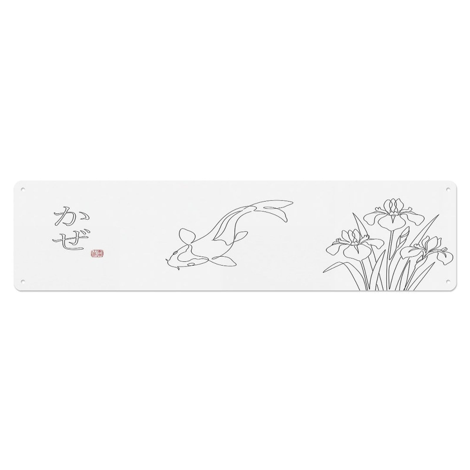 Olhnbad 4X16inch(10X40cm) Koi Fish Japanese Elegant Artwork Metal Tin Sign