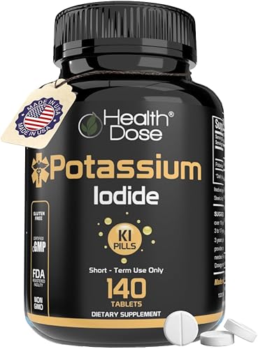 Health Dose Yoduro de potasio (KI) - 130 mg, 140 tabletas - Protección tiroidea a corto plazo, suplemento de yodo y apoyo a la salud de la tiroides.