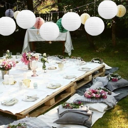 Image of Wanna Party 10 inch White Round Paper Lanterns Decorative Hanging Chinese Japanese Paper Lanterns Lamp for Birthday Halloween Wedding Baby Bridal Shower Fall Home Decor Party Decoration
