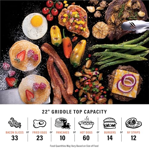 Blackstone 22-Inch Electric Griddle - 1600W Non Stick Ceramic Titanium Coated Stainless Steel Tabletop Griddle with EZ-Touch Control Dial, LCD Display, Patented Rotate & Remove Glass Hood - 8001