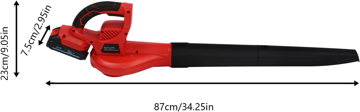 DC 21V Lithium-ion Leaf Blower, Cordless Electric Snow Blower for Lawn Care, Battery Powered Leaf Blower, for Snow Blowing, Powerful Motor, High Capacity Battery & Charger Red