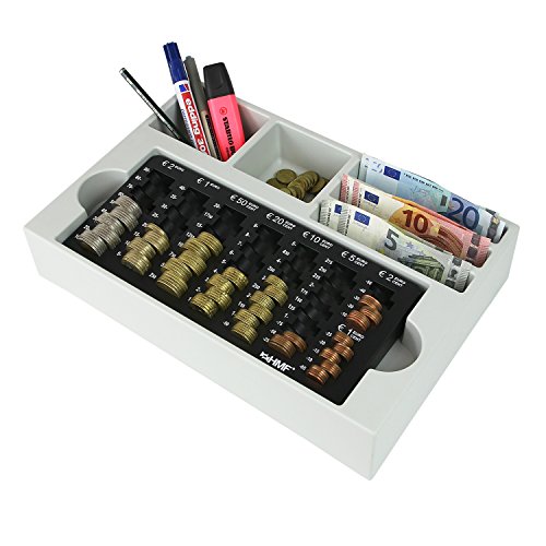 HMF 3210-02 Euro-Münzzählbrett, 3 Geldscheinfächer, 35 x 23,5 x 7 cm, schwarz