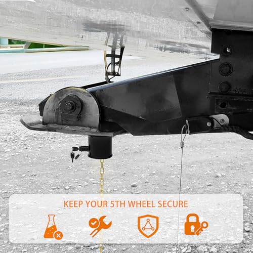 Image of 5th Wheel King Pin Lock, Heavy Duty Steel Trailer Pin Lock for RVs, Semi Trailers and Trucks, with Anti-Theft Waring Tag, Black