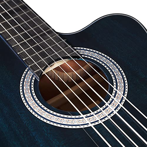 Image of WINZZ AC309CE 39 Inches Cutaway Nylon-string Classical Electric Guitar Build-in Pickup Kit Set Online Lessons, Blue