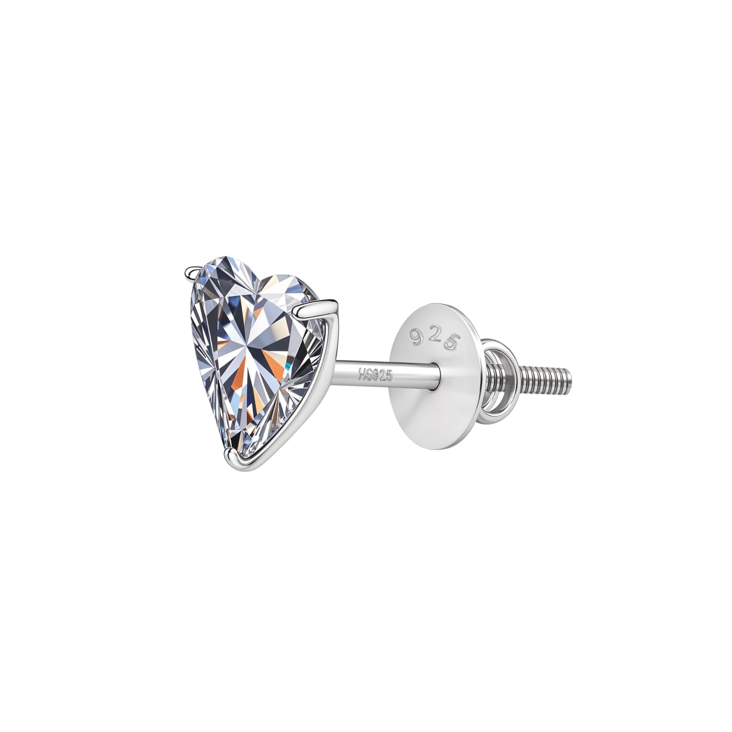925 SIlver Heart Solitaire Screwback Stud Earring | 92.5 Sterling Silver & Diamond Like Brilliance Zirconia Top | Single Stud for Men | 5mm-image-30