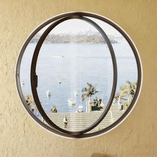 Finestra Rotonda A Giroletto,Finestra Seminterrato,Finestre Di Ventilazione Girevoli A 360°,Per Bagno,Camera Da Letto, Soggiorno Cucina(Black1,100cm/39.4in)