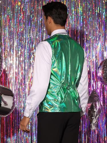 Lars Amadeus Holographic Waistcoat for Men's Slim Fit Shiny Disco Party Metallic Sleeveless Vest Bowtie3
