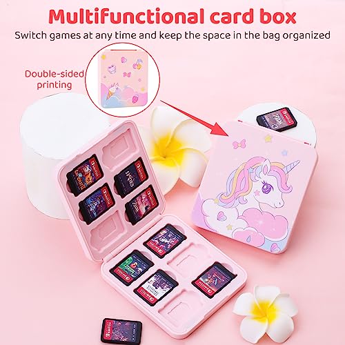 RHOTALL Pink Unicorn Travel Bag for Nintendo Switch/Lite/OLED/2 ,Cute Large Capacity Portable Carrying Case Compatible for Chest Shoulder Accessories Storage Backpack with 12 Slots Game Case,Thumb Cap by RHOTALL - Image 6