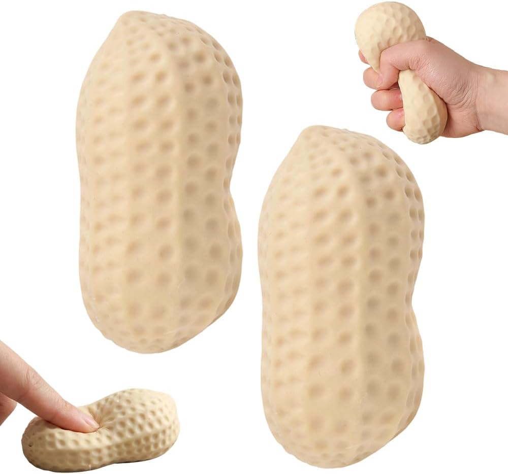 Peanut Shape Stress Relief Ball Soft Squeeze Fidget, TPR Anxiety Relief Hand Grip Decompression Ball for Office Desk Focus Relaxation Portable (2pc)