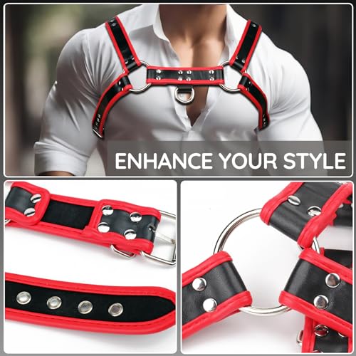 Men's Chest Harness Belt, Thickened PU Leather Body Harness Belt for Men, Adjustable Male Punk Chest Shoulder Harness Muscle Show Fashion Costumes for Cosplay Party4