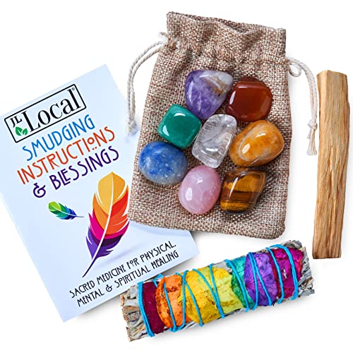 Healer's Smudge Kit | Sage Smudge Sticks & 8 Chakra Stones For Energy Cleansing, Smudging & Purification With Chakra White Sage, Palo Santo #TOP20