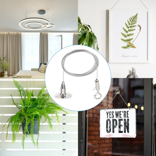 Image of PATIKIL 4 Pcs Adjustable Picture Hanging Wire Kit, 2m /6.6ft Fit for 1.5mm Wire Heavy Duty PVC Coated Stainless Steel Wire Rope Hanger Hardware with Hanging Disc for Hanging Mirrors, Frames