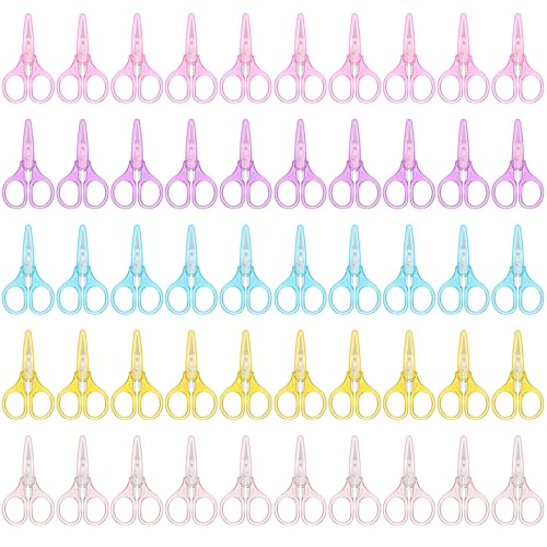 50 Pcs Embroidery Scissors Set Small Craft Scissors Mini Detail Stainless Steel with Protective Covers 5 Colors for DIY Sewing Needlepoint Paper Cutting Student Office Art Supplies 3.54 x 1.77 Inch