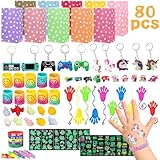 XIA7VE 80 Stück Mitgebsel Kinder Kindergeburtstag Spielzeugset,Partyspielzeuge,Einhorn Tattoo Aufkleber,Goodie Bags Fillers für Kindergeburtstag Gastgeschenke,Schülerbelohnung Preise für Klassenräume
