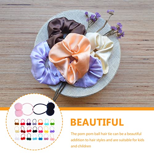 FOMIYES 48 Peças Pom Pom Faixas De Cabelo Pompom Laços De Cabelo Elásticos Laços Fofos De Rabo De Ca