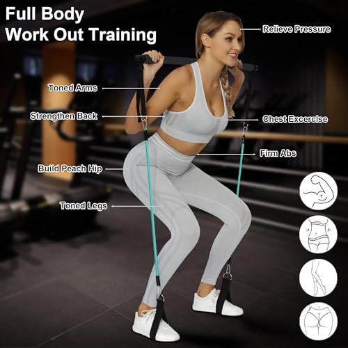 Image of Goocrun Portable Pilates Bar Kit with Resistance Bands for Men and Women - 3 Set Exercise Resistance Bands - Multifunctional Home Gym - Supports Full-Body Workouts - with Fitness Poster and Video