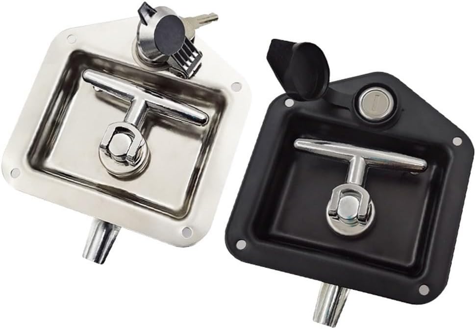 Stainless Steel Folding T-Handle Lock for Trailer Door, RV, Camper, Toolbox, Industrial Cabinet & -Truck Security Latch with 2 Keys(Silver)