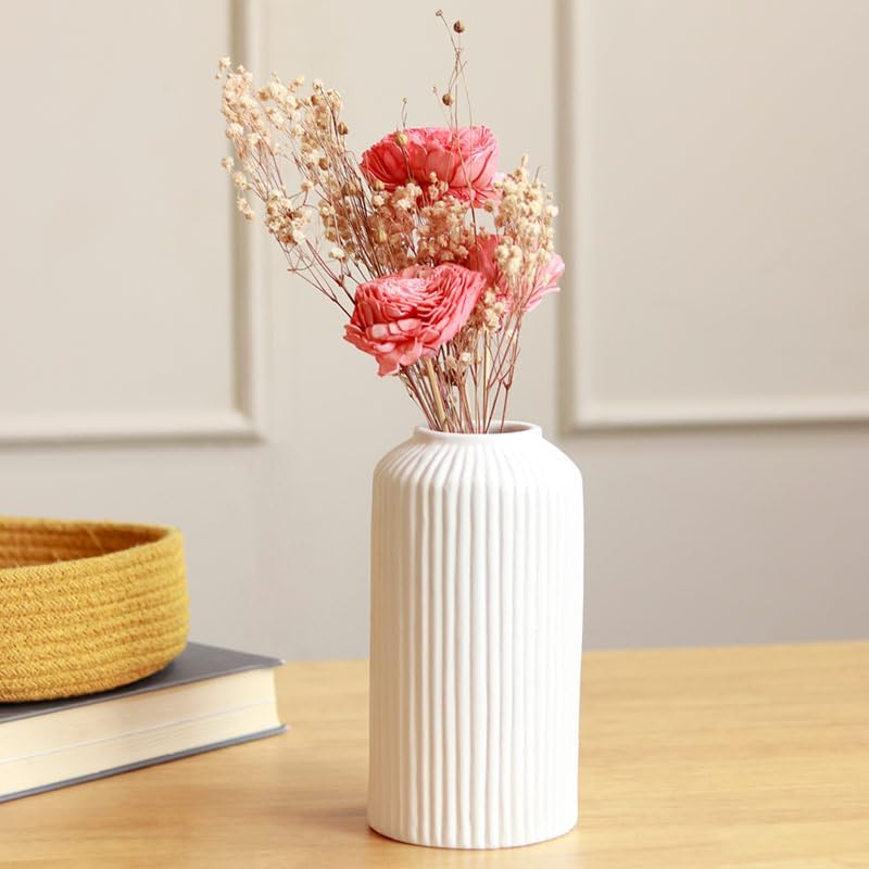 CLOUD INDIA Decorative Snow White Vase with Harmony Bunch for Home Decor Centrepiece|Decor Showpiece (6 Inch)