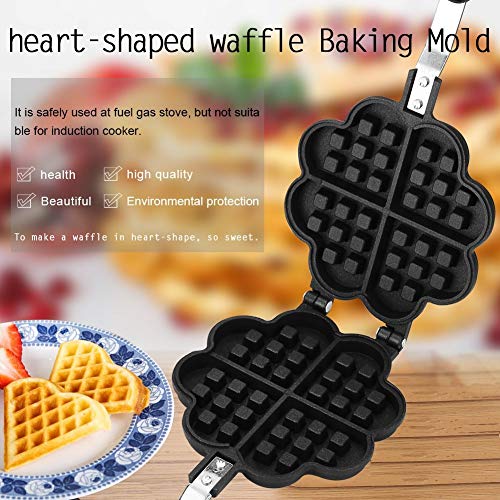 Image of Heart Shape Non Stick Waffle Maker Machine with Comfortable Handle for Kitchen Gas Stove Waffle Maker Pan Press Plate Cooking Baking Tool with Long Handle, Low Power Consumption