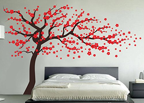 Suonady Blossom Tree Wall Decals - Removable Flower Vinyl Brown Tree Wall Sticker Mural Art Bedroom Nursery Baby Kids Rooms Wall Decor for Home Decoration, 102.4x66.9 Inch