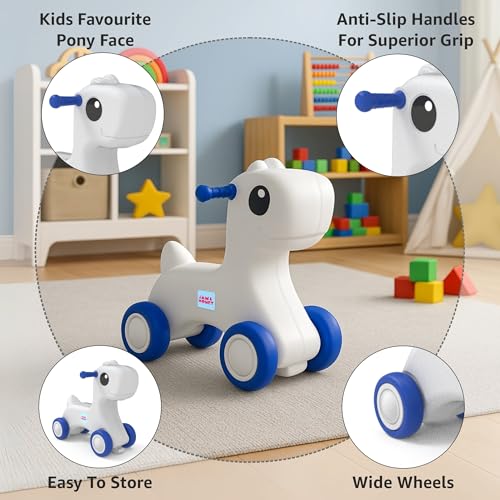 Image of Amazon Brand - Jam & Honey Baby Pony Push Ride-On | for Kids 1-4 Years Old | Non-Toxic | Durable and Safe | Upto 20kgs Weight | Blue & Grey