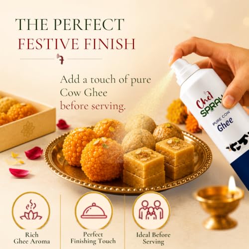 Image of ChefSPRAY Pure Cow Ghee Cooking Spray - Uthukuli Bilona Ghee, 200ml - Propellant-Free Non-Stick Oil Spray Dispenser for Healthy Cooking & Air Fryer - Mess-Free Oil Control & Fitness